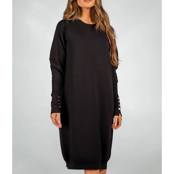 Aleeza Paris Dresses & Skirts - Aleeza Paris Black Knit Dress Long Sleeve Button Detail Casual‎ Sz XS /#8150